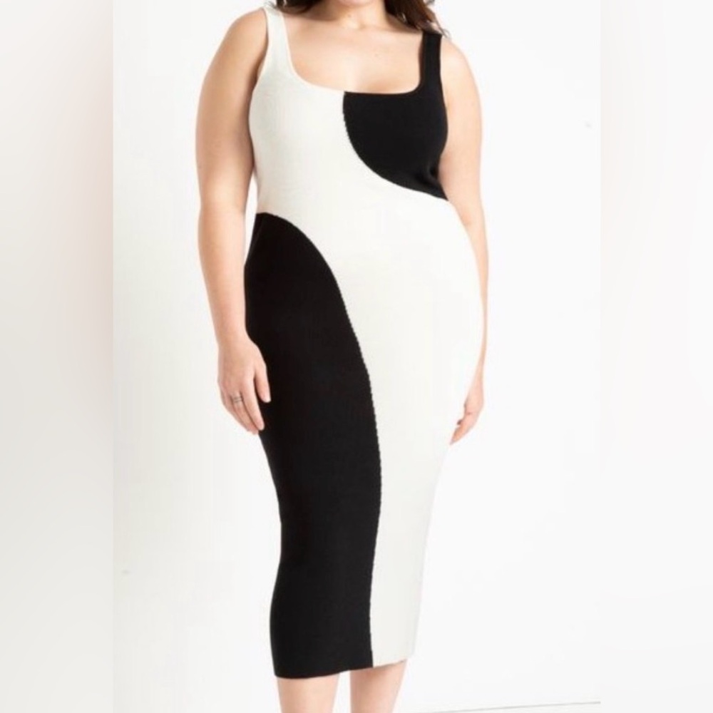 Eloquii Black and White Colorblocked Knitted Dress